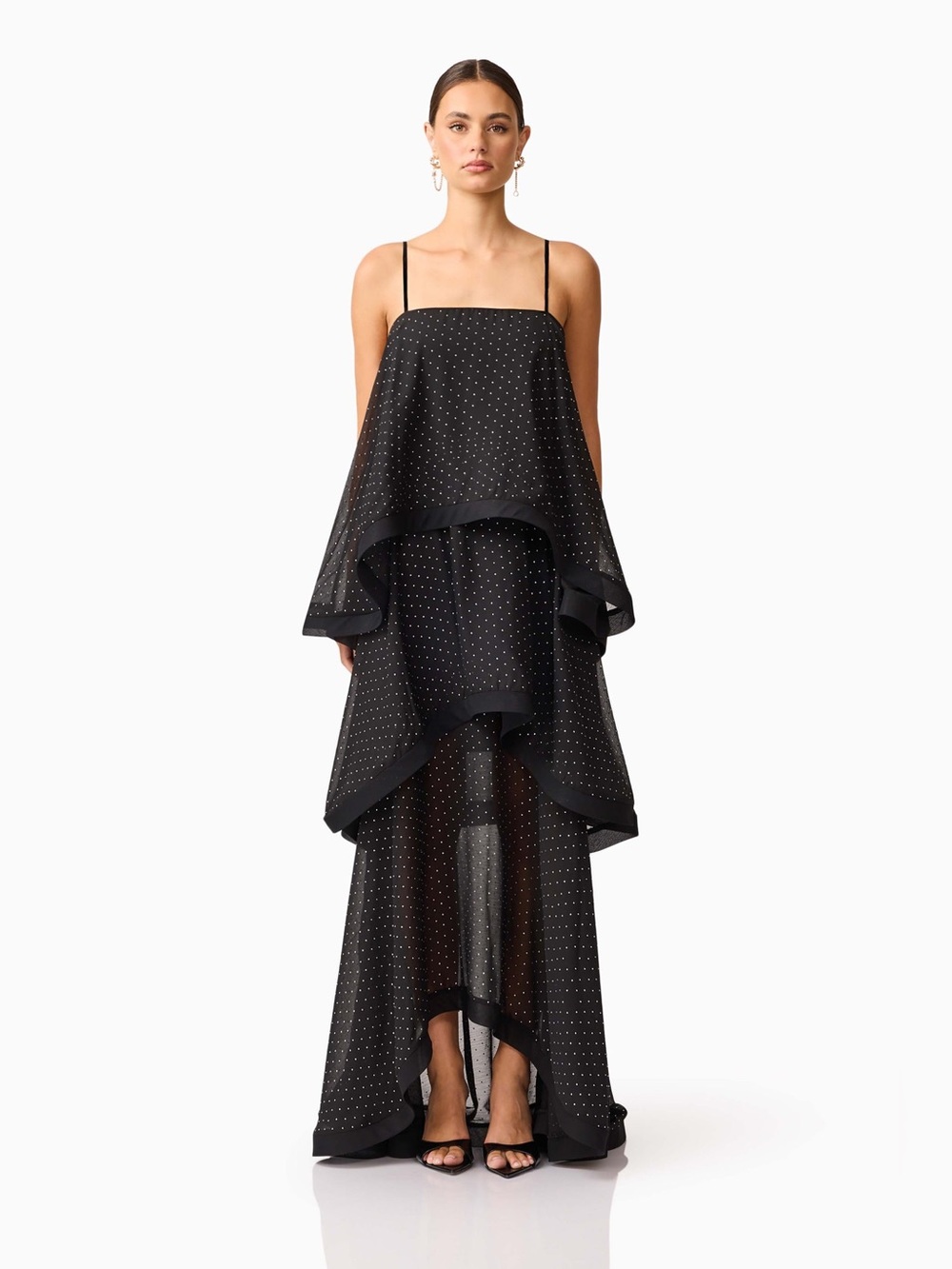 NEW Elliat Moss Tiered Embellished Gown in Black Size S